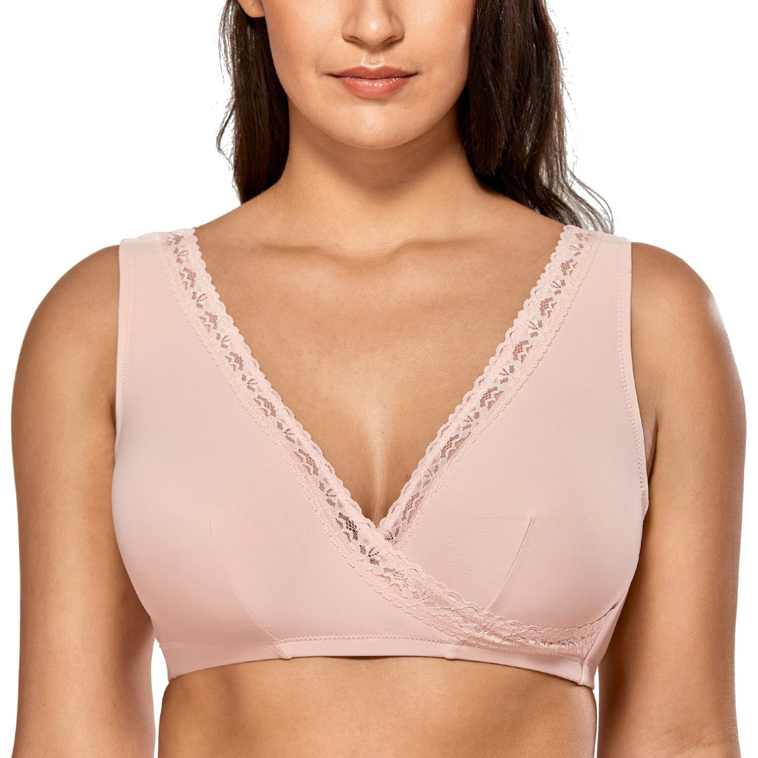 Women's Plus Size Soft Cup Comfort Wirefree Sleep Lace Bra