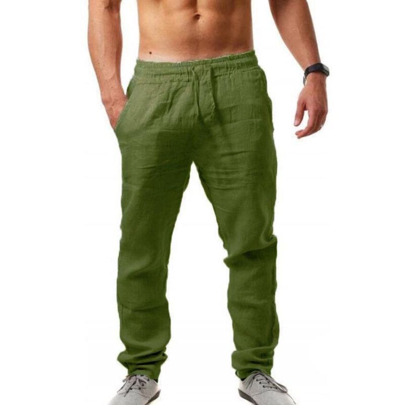 Cotton Linen Pants Men Spring Summer Large Size Solid Color Harem Elastic Waist Loose Casual Male Clothing TrousersM-