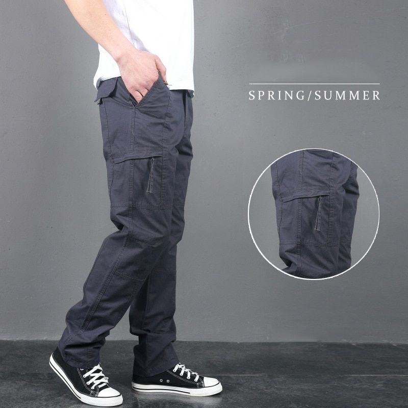 Spring Summer Men Cargo Pants Outdoor Multi-pockets Long Trousers Mens Straight Tactical Pants Big Size Men Loose Sweatpant