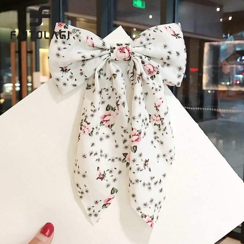 Polka Dot Floral Print Hair Clips Women Daisy Bow Hairpin Pastoral Retro Style Barrettes Big Bowknot Hairpin Hair Accessories