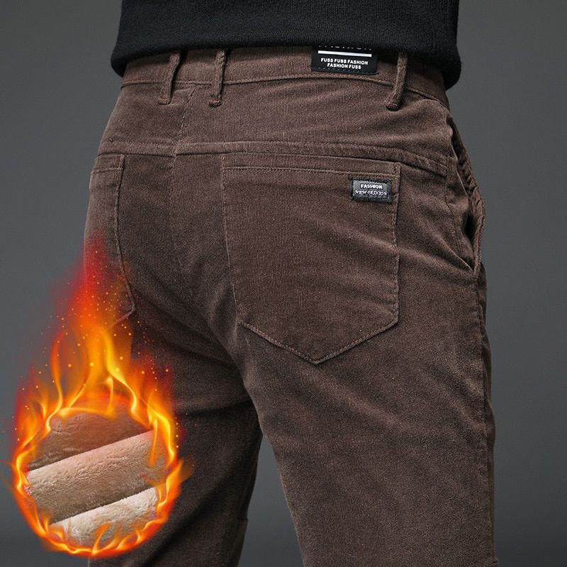 Quality Cashmere Trousers Men Middle-aged Winter Plus Velvet Thick Warm Men's Corduroy Pants Loose Straight Pants Size 38