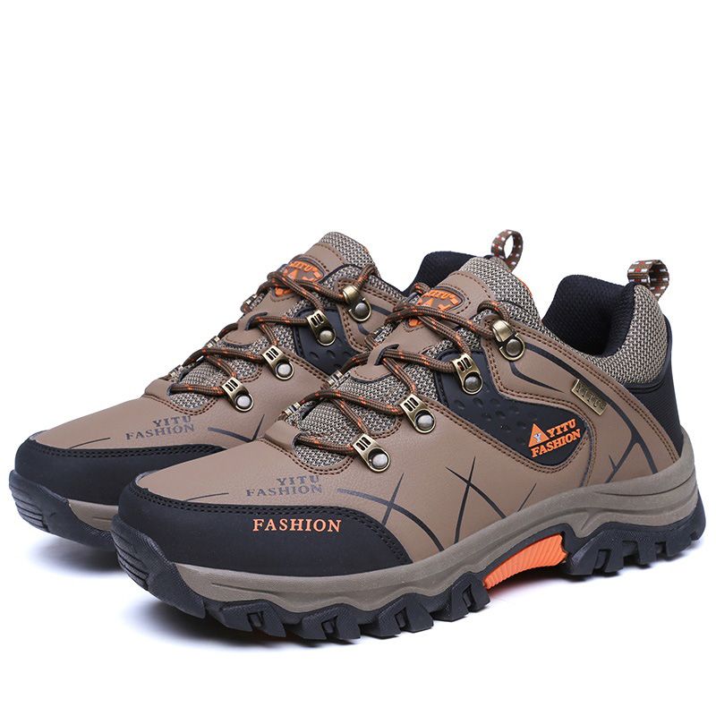 Desert Camel【ping】Men's Safety Shoes Protective Shoes Breathable Leather Anti-puncture Wear-resistant Anti-slip Outdoor hiking shoes sports shoes