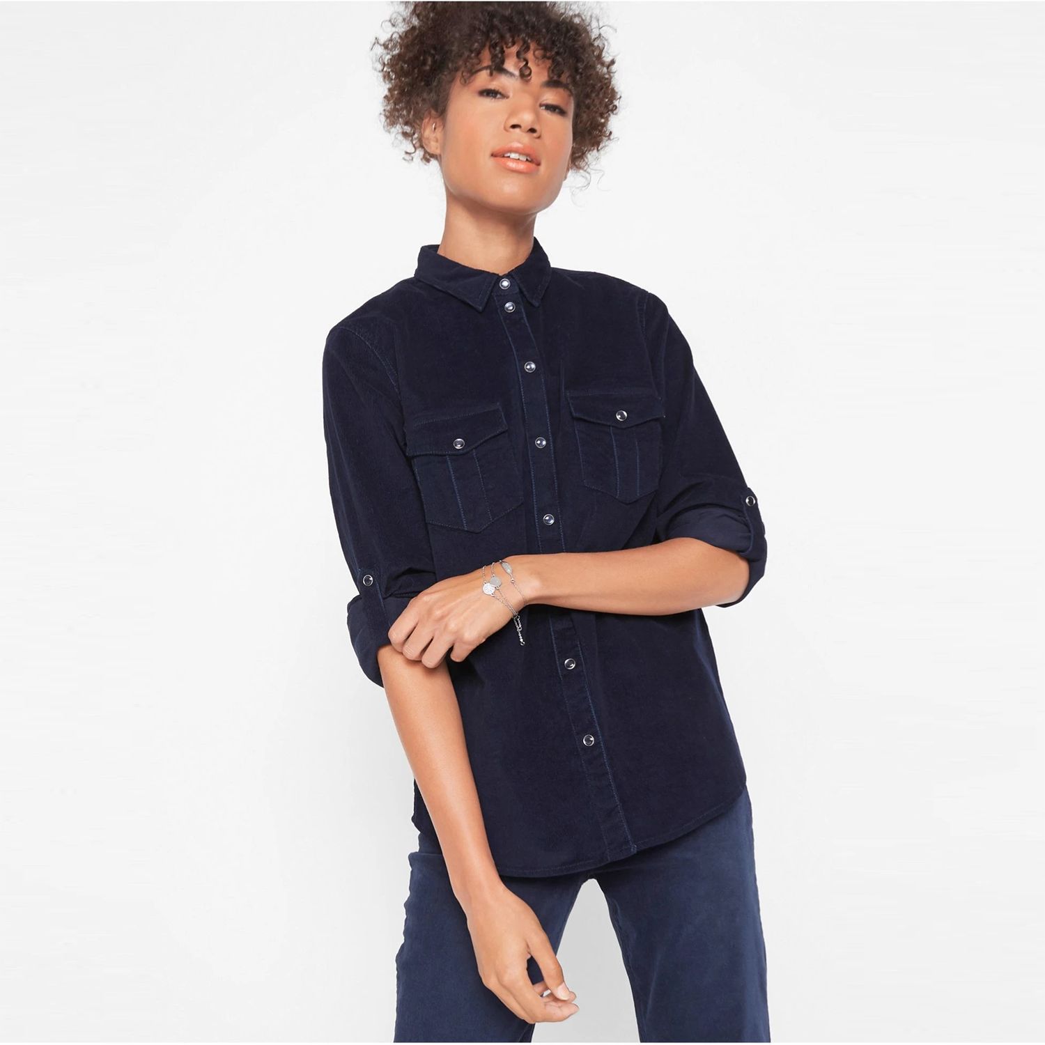 Long Sleeve Cord Shirt for Women (BLU/BLACK/CT-9)