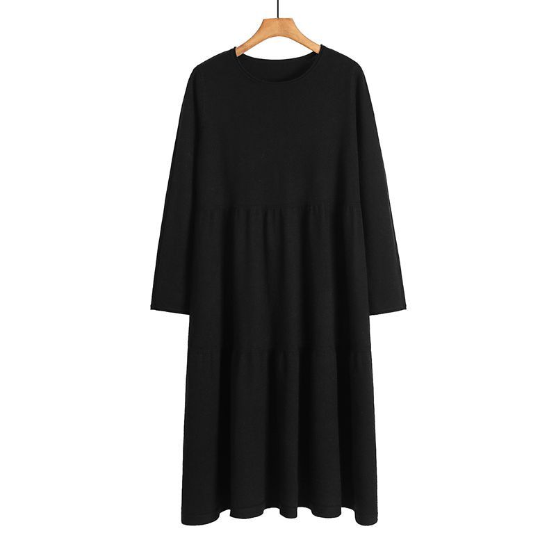 GIGOGOU Casual Loose Long Knit Women Sweater Straight Dress Solid O Neck Oversized Pullover Maxi Dresses Autumn Midi Party Dress