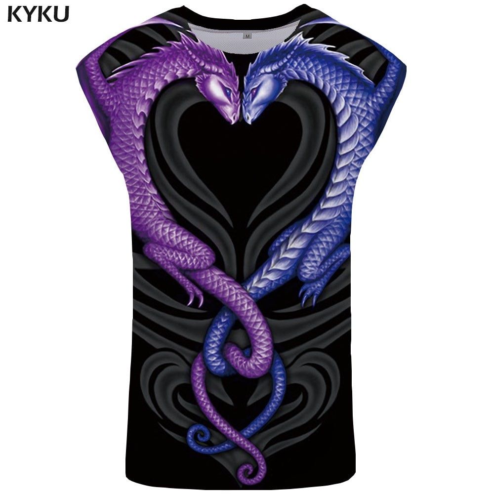 Dragon TaTop Men  Mens Bodybuilding Lightning Vest Mountain Undershirt Colorful Stringer Sleeveless Shirt New