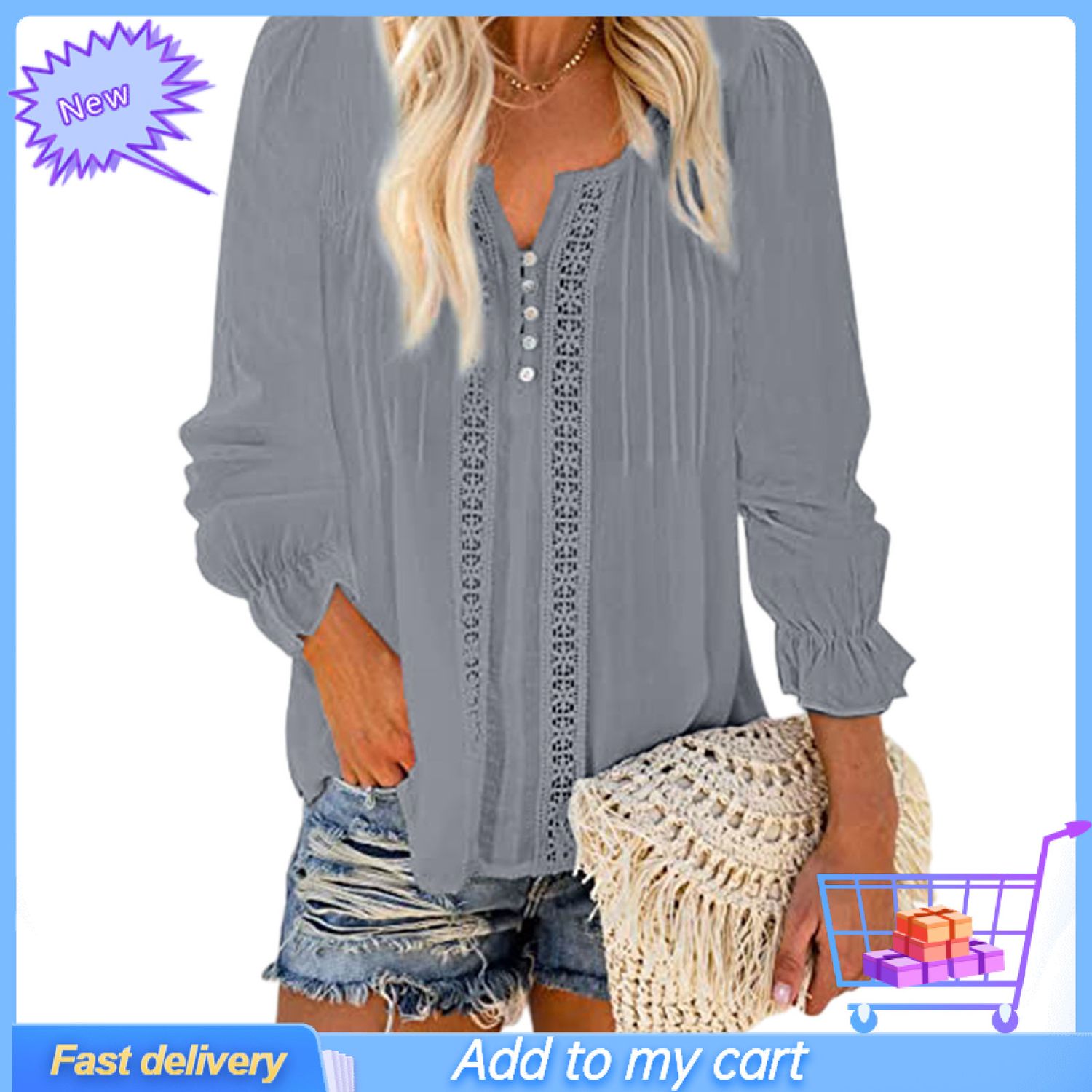 Office Lady Shirt Lace Patchwork Little V Neck Women Lantern Long Sleeve Buttons Blouse Streetwear