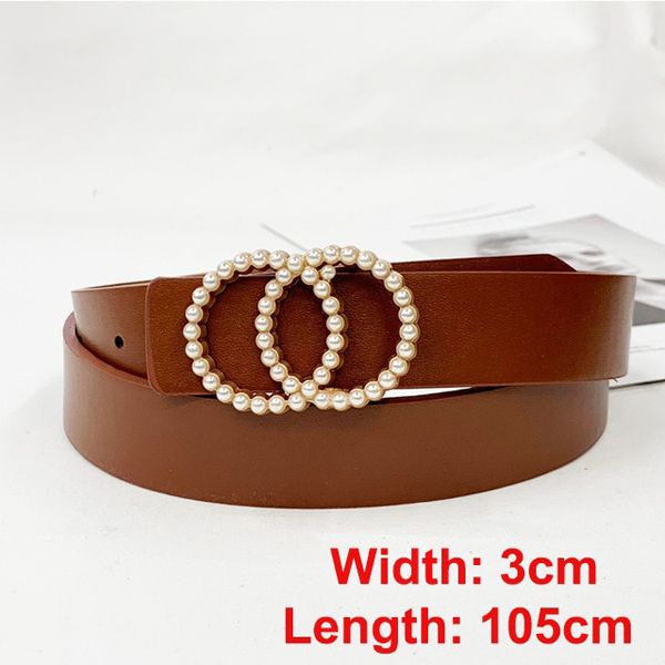 Dressing ladies leather professional dress belt pearl round pin buckle leather wild jeans with narrow fashion students