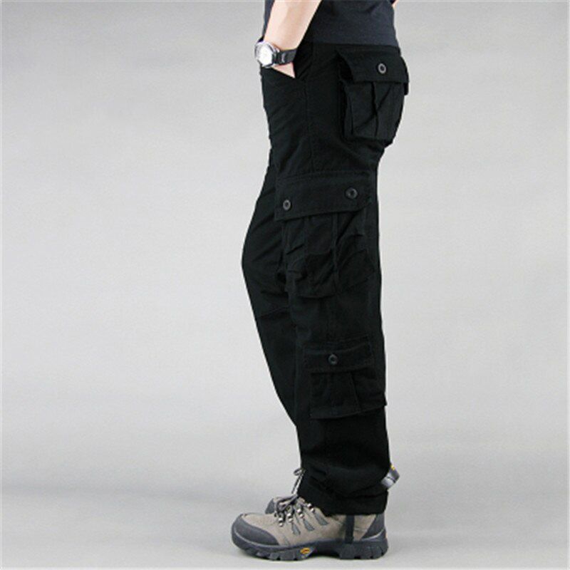 Thoshine Brand Men Casual Cargo Pants Straight 90% Cotton Manyckets Outdoor Safari Style Trousers Loose Oversize Plus Size