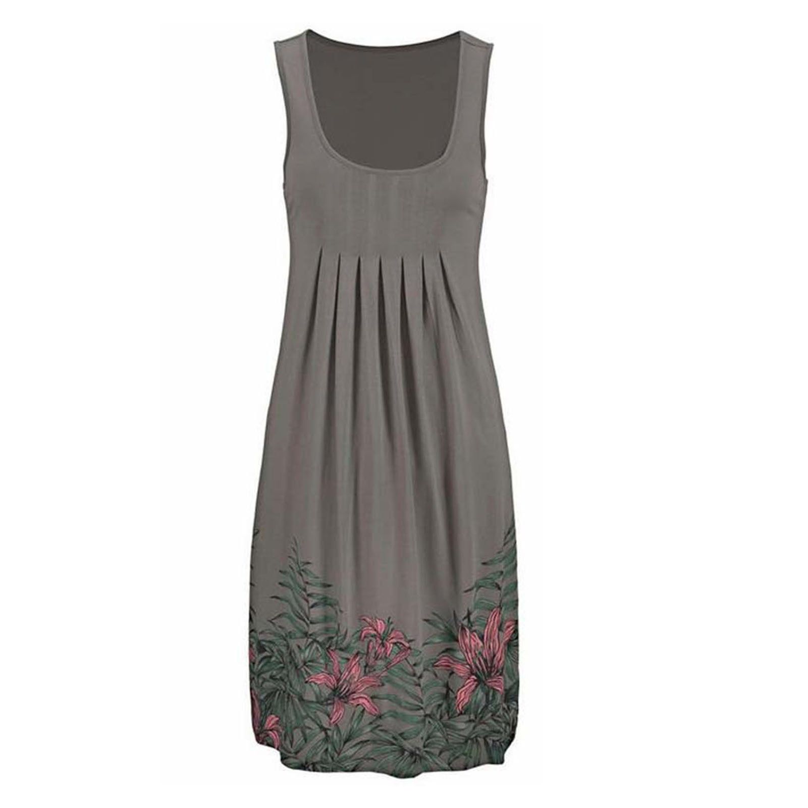 Women Dress Sleeveless O Neck Floral Print Knee-length Summer Dress for Daily Wear