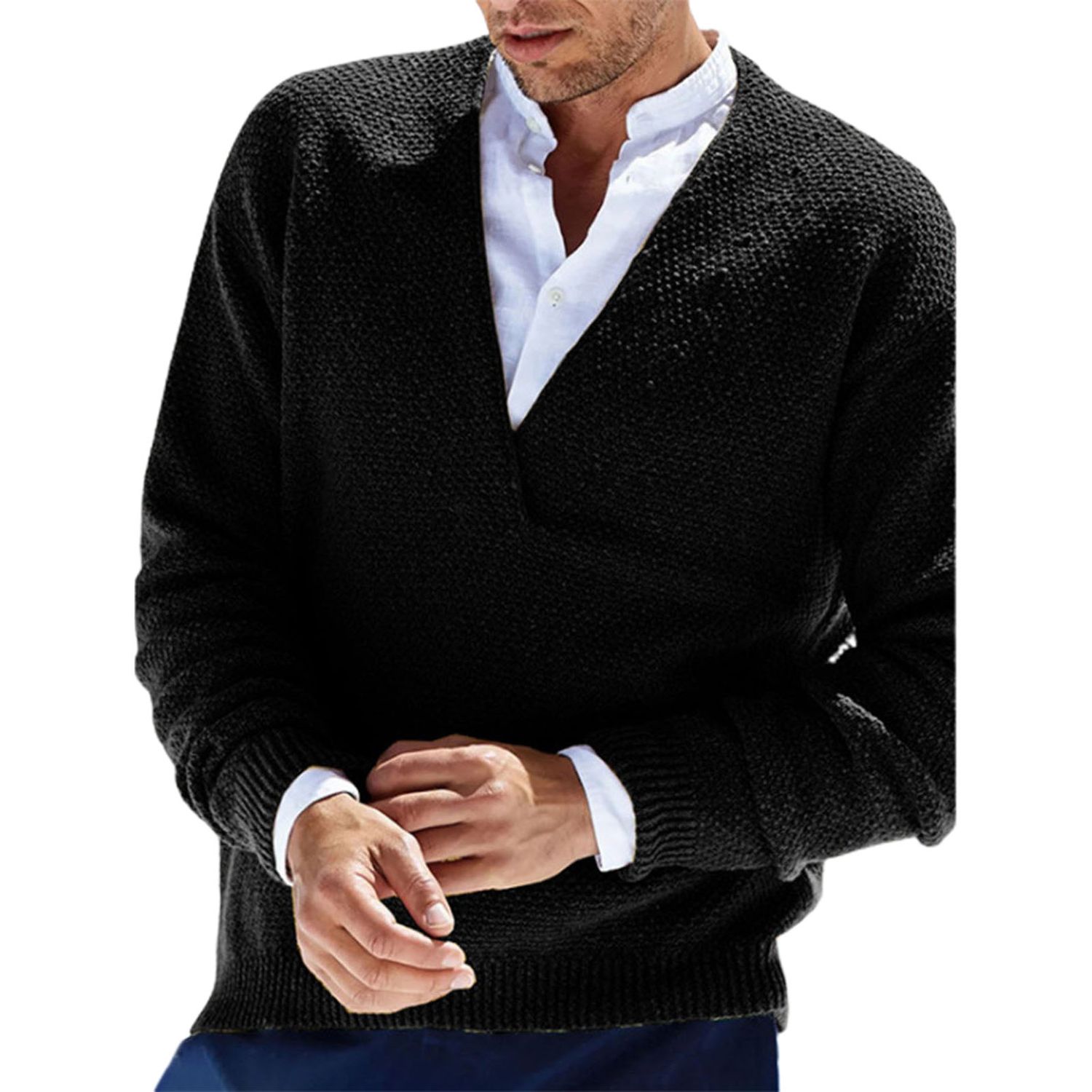 Men Sweater Anti-pilling Ribbing Cuff Autumn Sweater