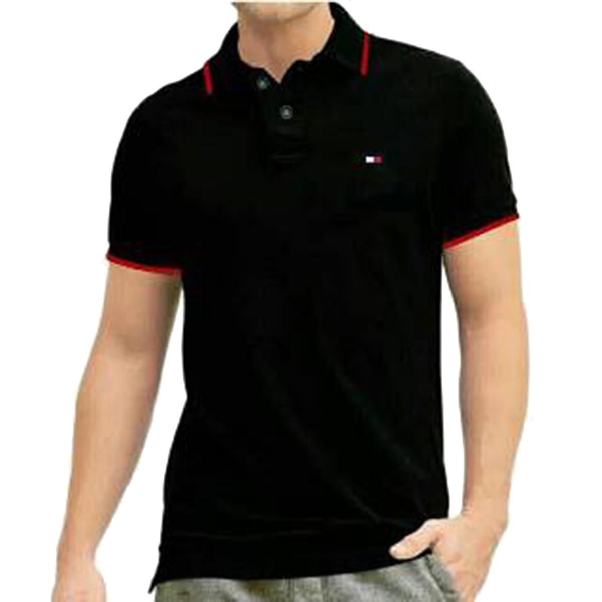 Black Cotton Polo for Men
