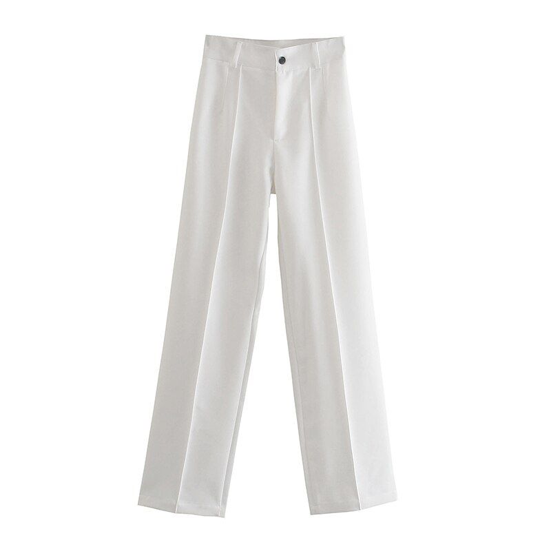 Women Chic Fashion Office Wear Solid Straight Pants Vintage High Waist Zipper Fly Female Trousers Mujer