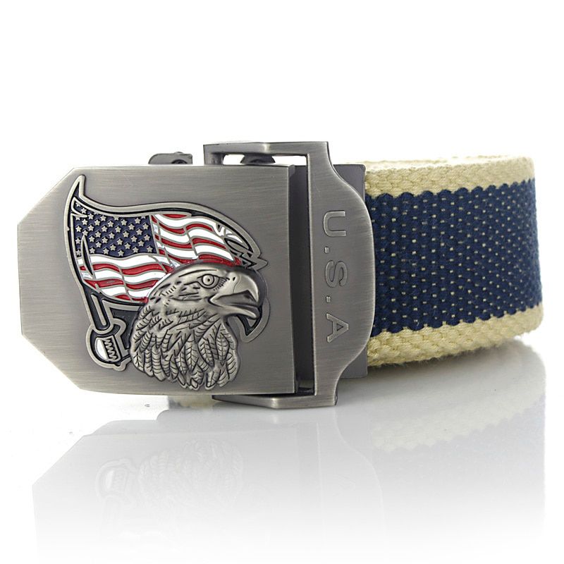 Color the American flag eagle automatically male belt High quality 4mm thick, 3.8cm with canvas belts Cowboy belts for men women