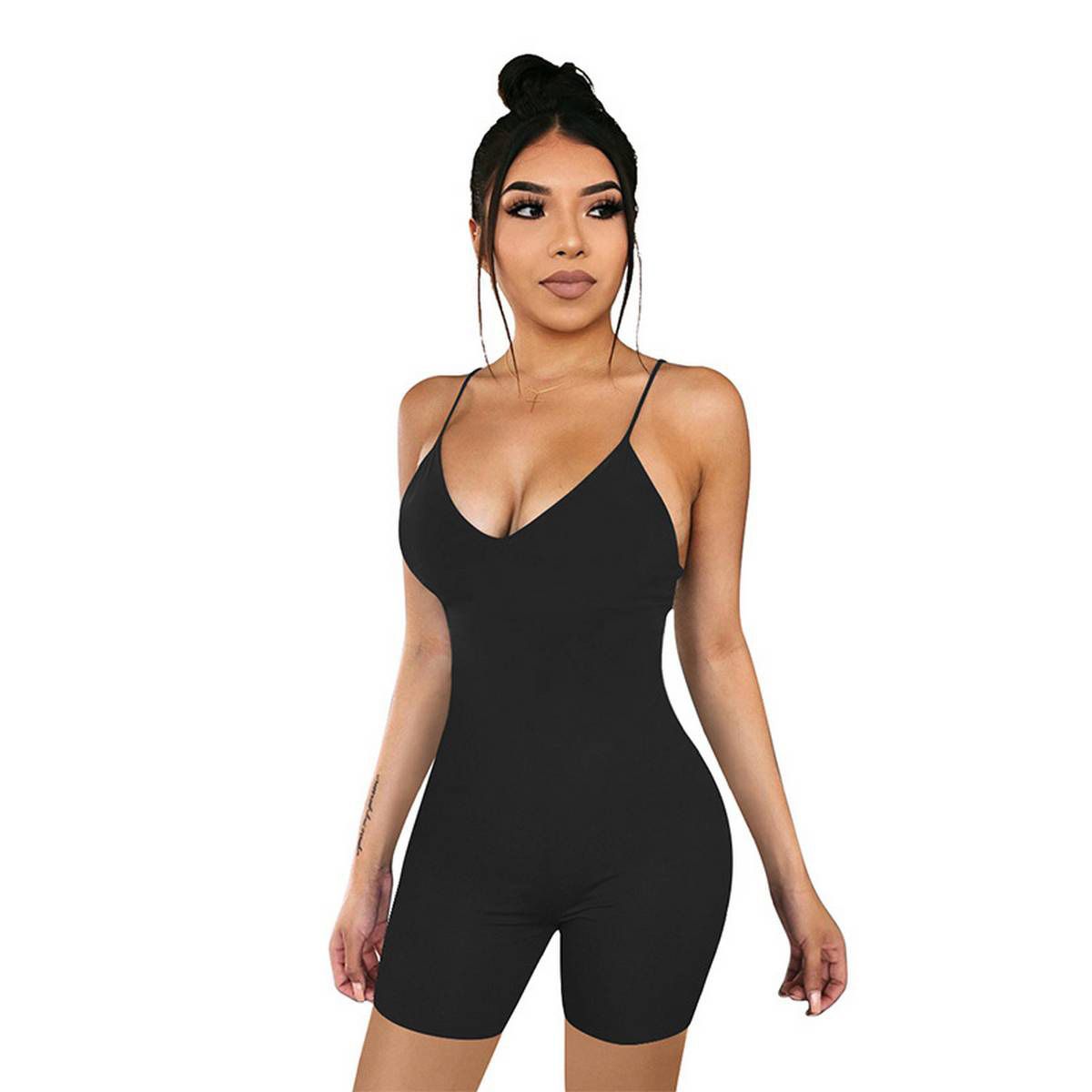 Women Sexy Sleeveless V-neck Jumpsuit Ladies Solid Color Jumpsuit for Party Club