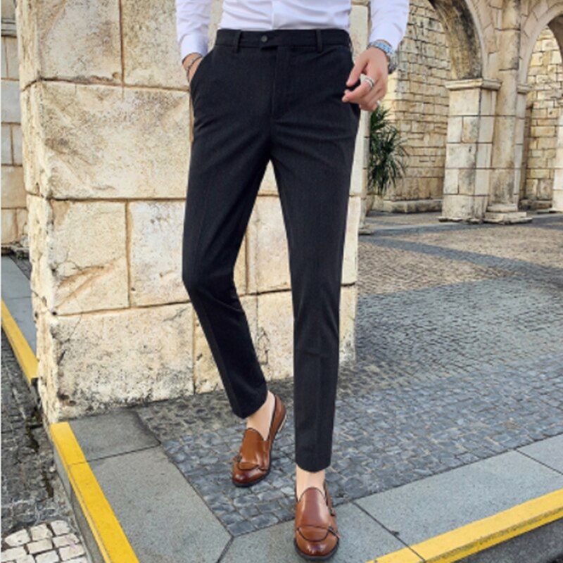 Four Seasons New Men Business Casual Pants Fashion Handsome Men Plaid Pants Striped Office Pants Men Cotton Men's  Clothing