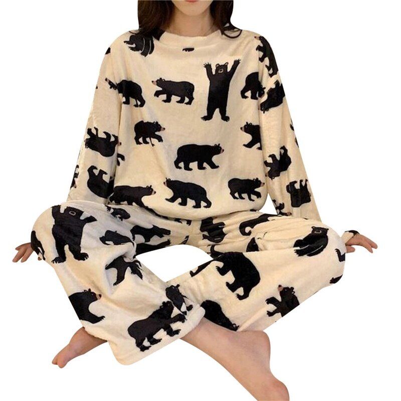 Cartoon Pajamas Warm Flannel Women Thicken Coral Fleece Women's Sleepwear Pijama Autumn Winter Casual Sweet Home Pyjamas Suit