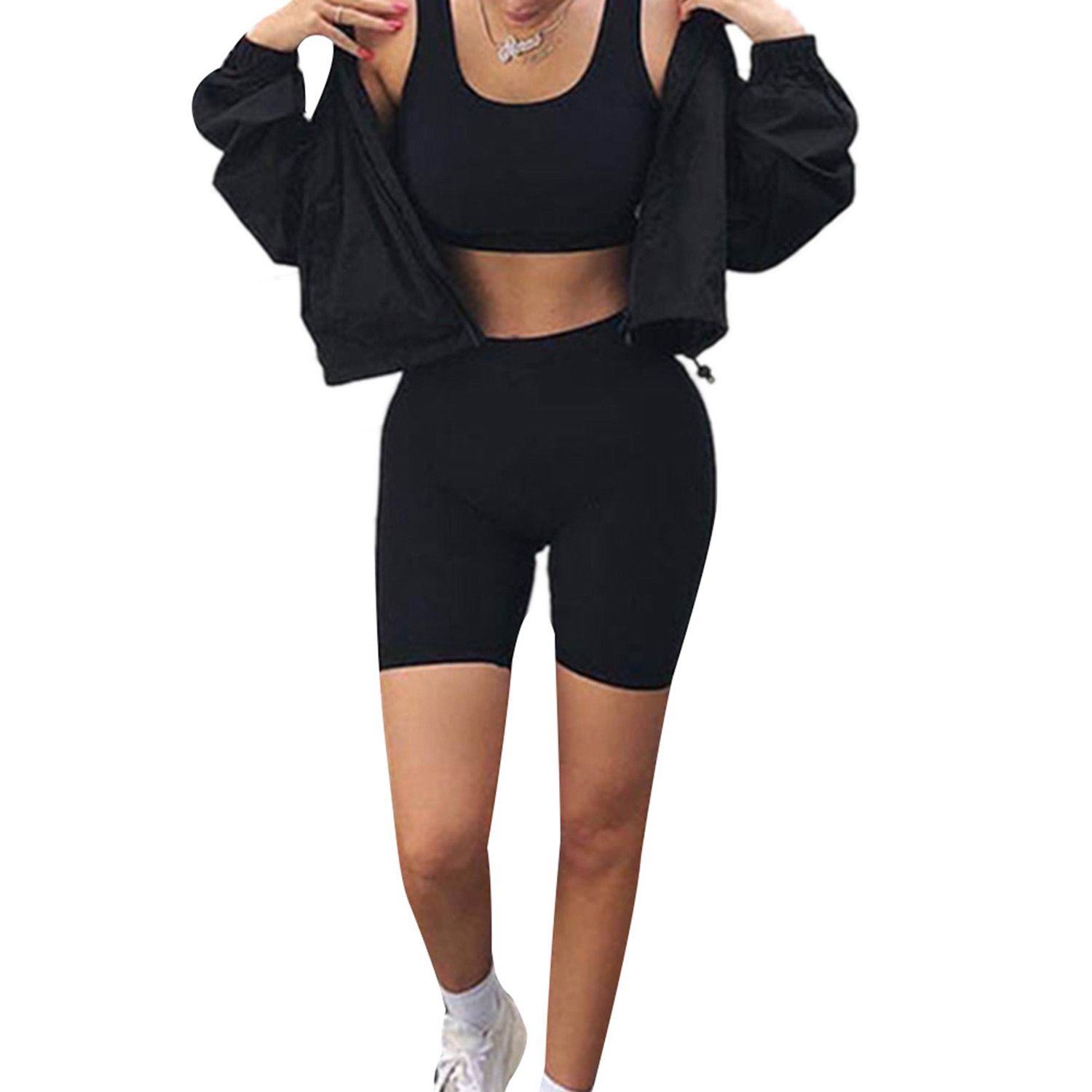Women's High-waist Casual Pants European and American Fashion Solid Color Sport Shorts