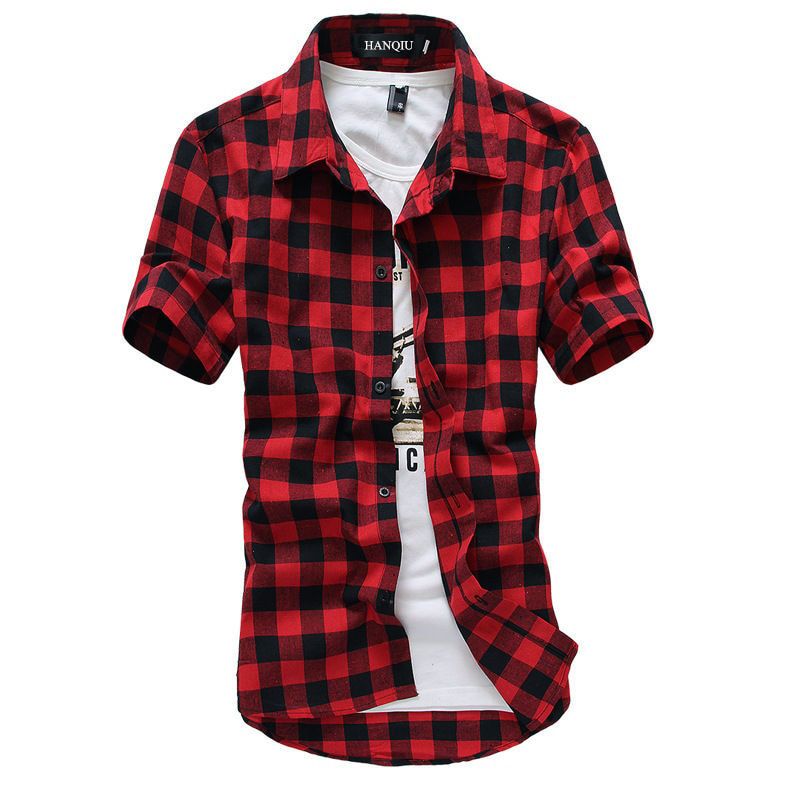 Green Plaid Shirt Men Shirts 2021 New Summer Fashion Chemise Homme Mens Checkered Shirts Short Sleeve Shirt Men Blouse