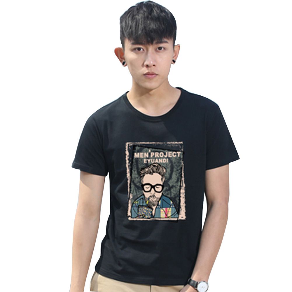 Men Fashion Cartoon Pattern -shirts Round Necks Loose Short Sleeves ops
