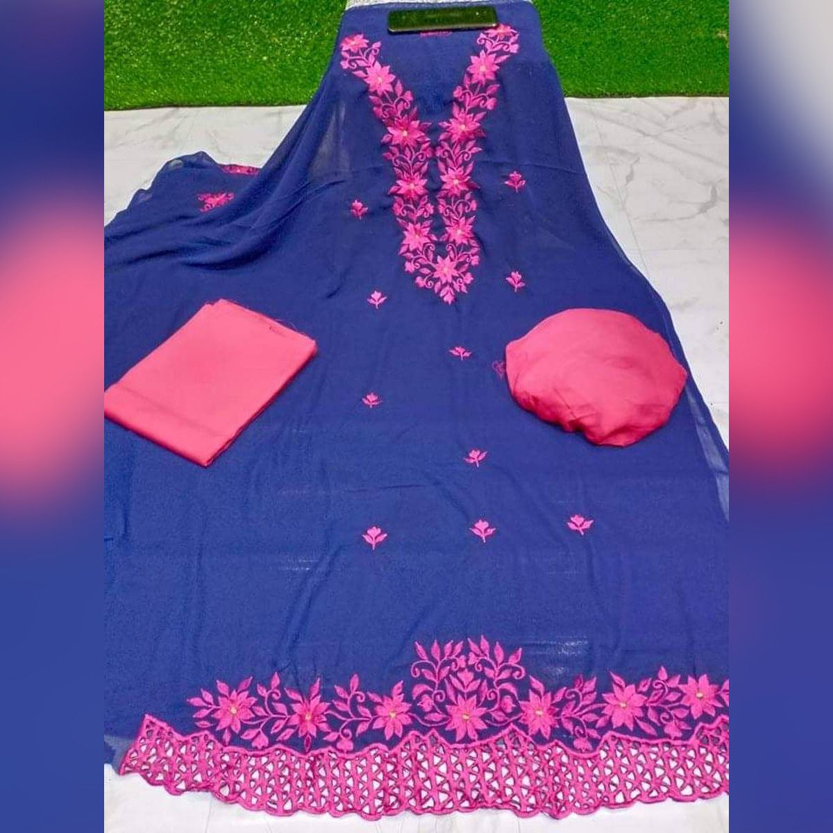 Three Piece Unstitched Green latest Collection Stylish soft Georgette Embroidery Salwar Kameez Party dress Fashionable Casual Wear New Collection For Women Ladies Free Size