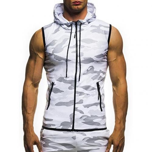 Men's Hoodies vest Summer Men Gym Fitness  Mesh Hoodies Zip Up Sleeveless Hooded TaTop Sweatshirt Spring Fashion