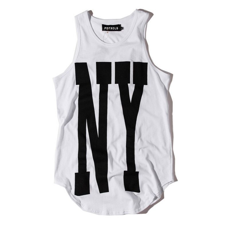 New York NY Extended TaTops Mens Urban Oversized Vest Sleeveless Summer Casual Curved Hem Long Vest
