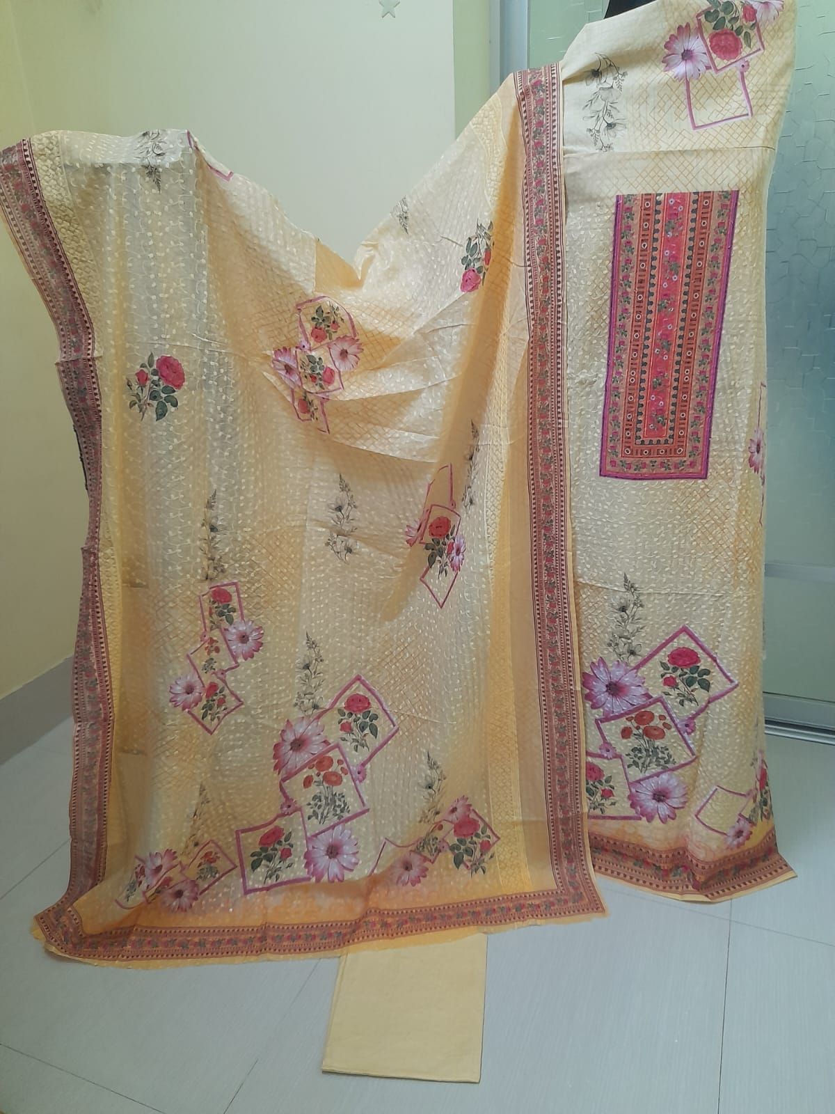 Cotton Three Piece for Women Salwar Kameez(Chicken Kari work) With Cotton Orna