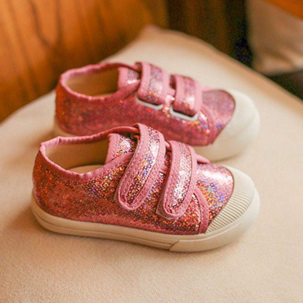 Girls Casual Breathable Sports Shoes with Nylon Tape Closure & Sequins Decor