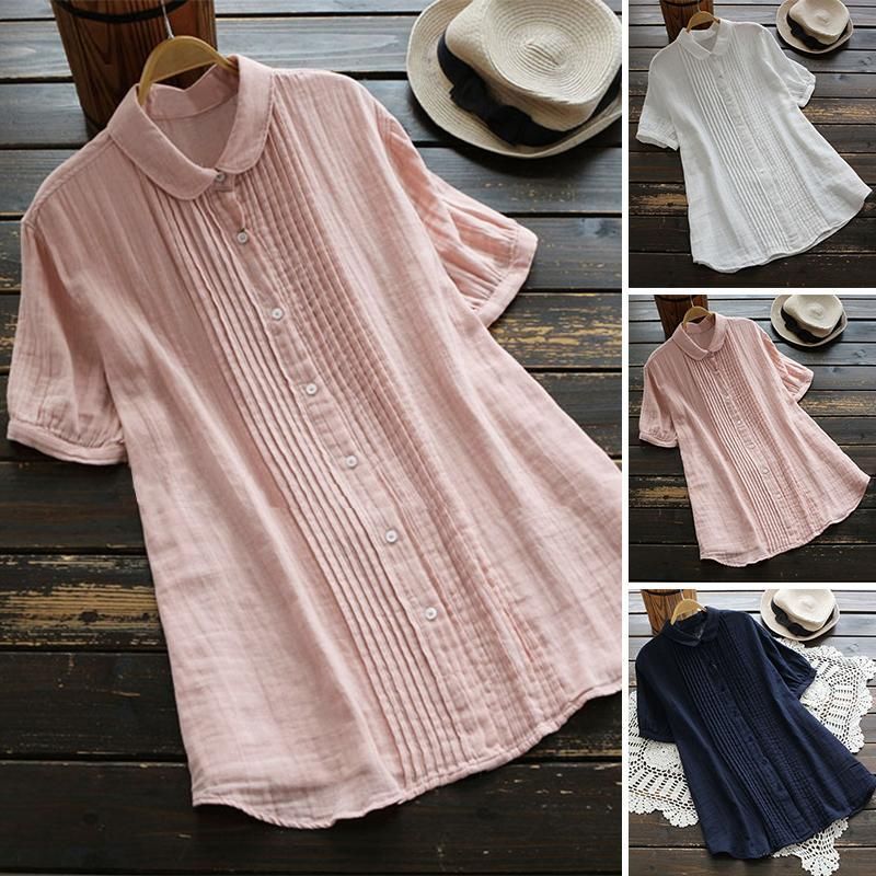 Original ZANZEA Women Casual Button Down T Shirt Tee Top Office Work OL Plus Size Tunic Blouse
