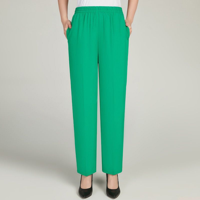 Women Trousers Summer Multicolor Thin Mother Pants Korean High Waist Straight Ankle-Length Pants