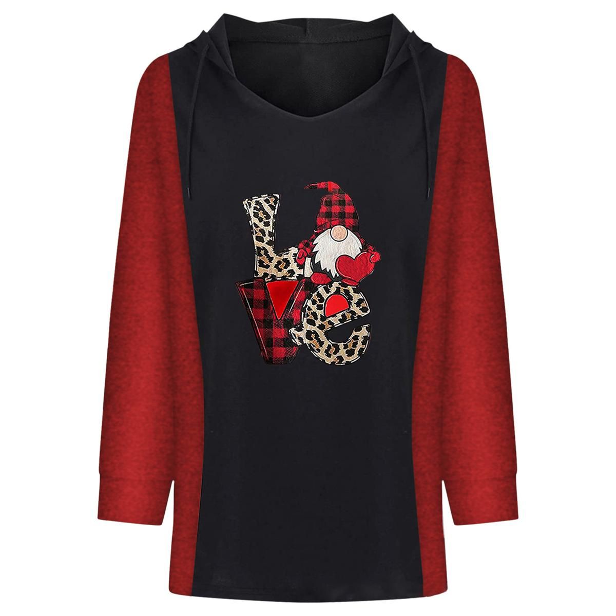 Women Shirt Comfortable Xmas Print Women Drawstring Hooded Shirt
