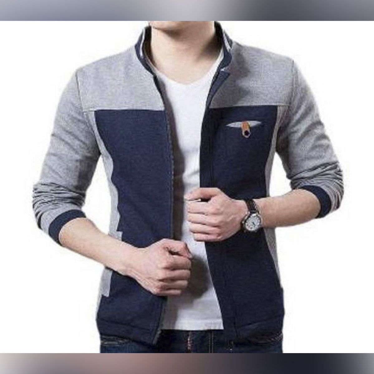 Gray,Navy Blue Cotton Jacket For Men