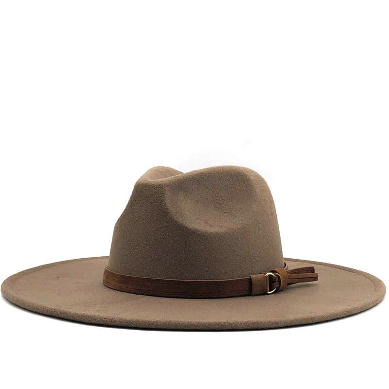 Women Men Big Wool Fedora Hat With Leather Ribbon Gentleman Elegant Lady Winter Autumn Wide Brim Jazz Church Panama Sombrero Cap