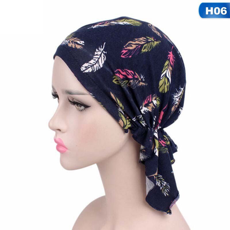 Pre-tie Style Spring Summer Brand Skullies Beanies Women Turban Chemotherapy Cap New Stretch Cotton Printing CHEMO CAP