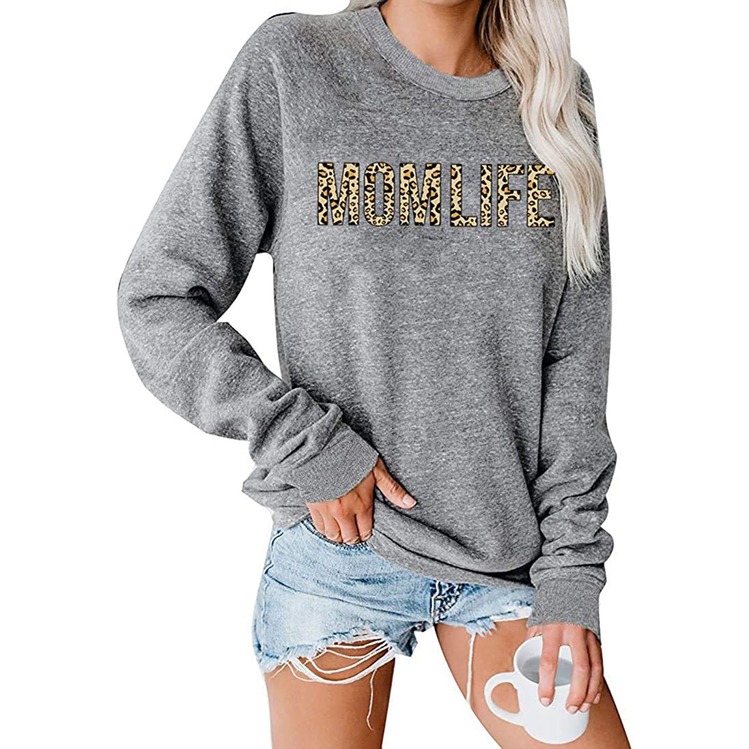 Women’s Autumn Long-sleeved Sweater Fashion Leopard Letter Print Loose Round Neck Sweatshirt