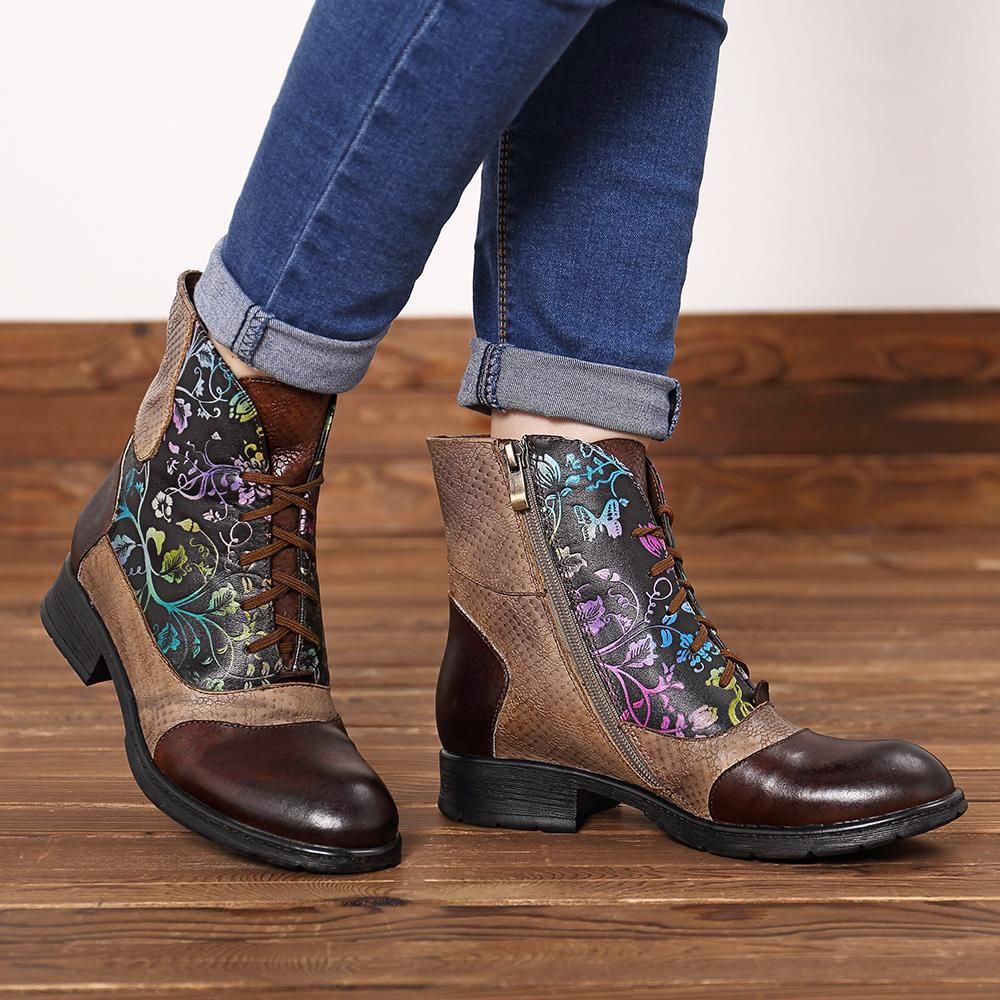 Women's leather hand-painted vintage casual shoes