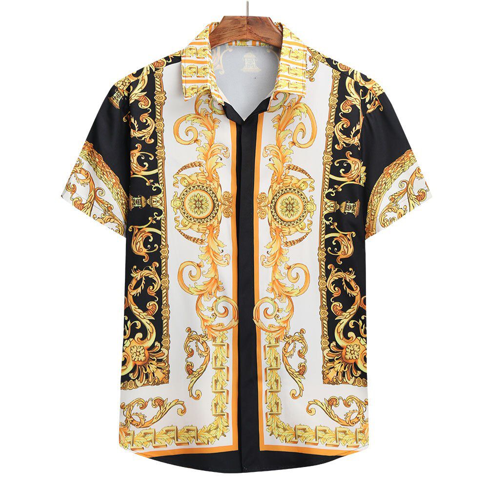 2021 new short-sleeved men's printed shirt short-sleeved youth shirt men's flat men's casual short-sleeved shirt