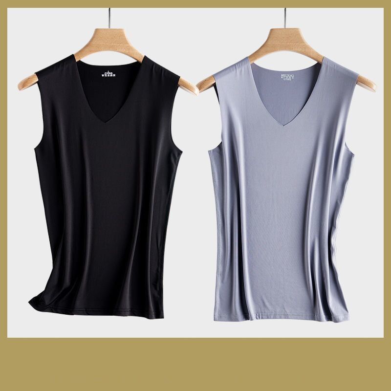 Men's Summer Cool Vest Seamless TaTops  Ice Silk Undershirt  Thin Fitness V-Neck L-5XL Plus Size Gym Quick Dry