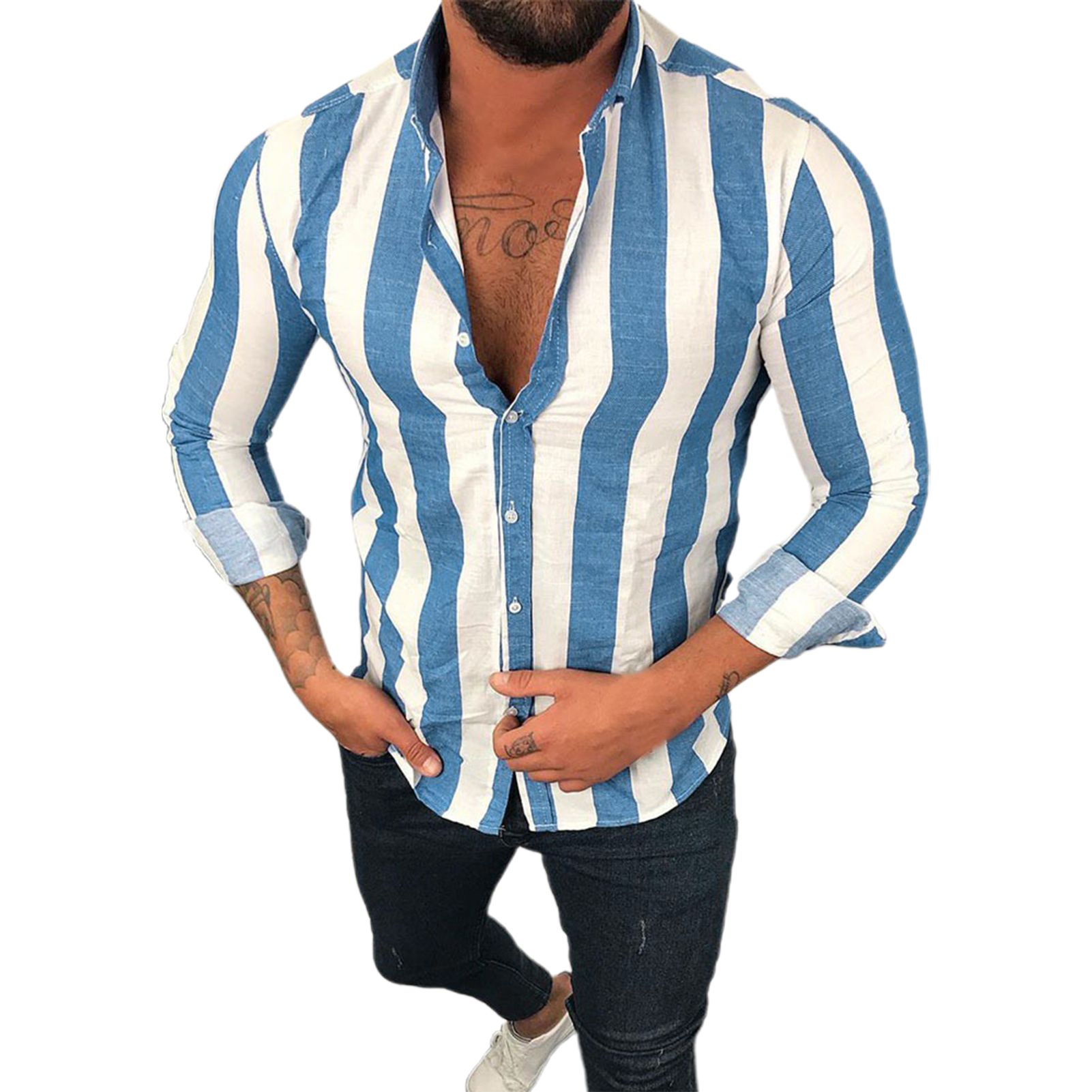 Autumn Shirt Breathable Casual Vertical Striped Spring Autumn Male Top