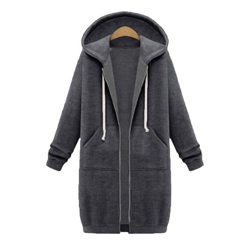 Autumn Winter Casual Women Long Hoodies Sweatshirt Coat Zip Up Outerwear Hooded Jacket Plus Size Outwear Tops