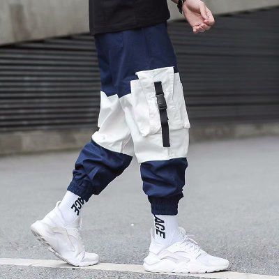 Men  Hop Patchwork Sweatpants Joggers trousers Men Elastic Waist Punk Pants With Ribbons Casual Slim Jogger Pants