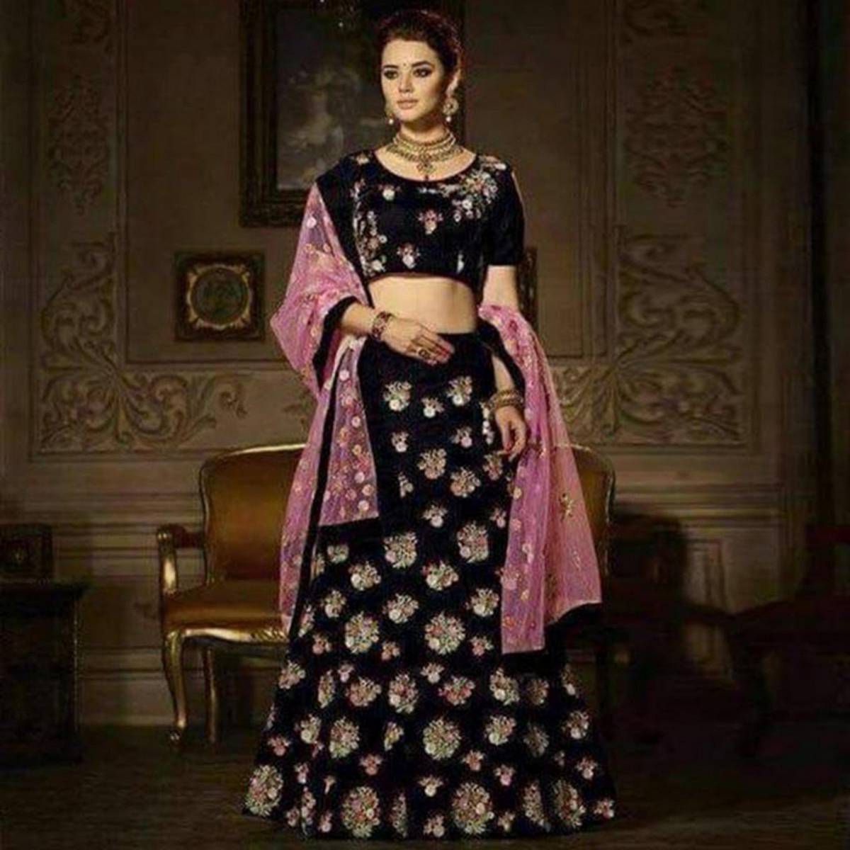 Exclusive Maroon Georgette Unstitched Lehenga for Women