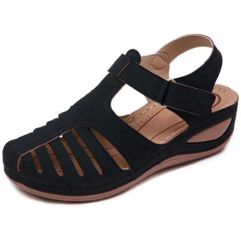 Womens Ladies Retro Wedge Closed Toe Sandals Summer Beach Casual Shoes Slippers