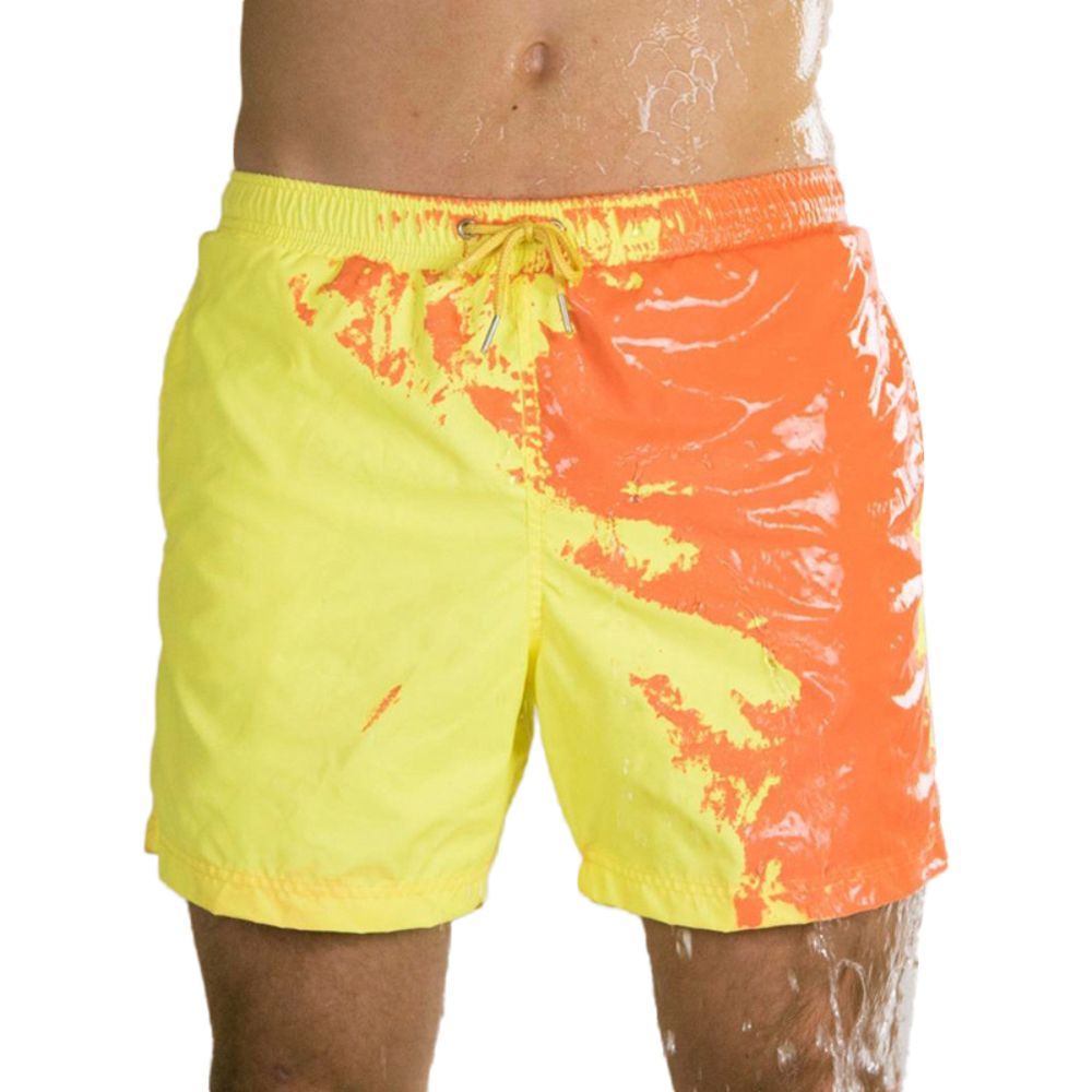 Men Temperature Sensitive Color Changing Drawstring Swimming Trunks Beach Shorts