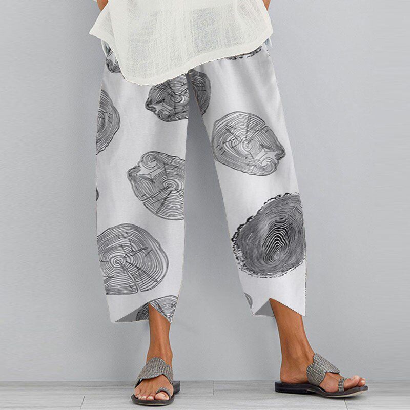 Summer Wide Leg Trousers Women Floral Printed Pants Vintage Casual Elastic Waist Bohemian Cotton Harem Pantalon Turnip