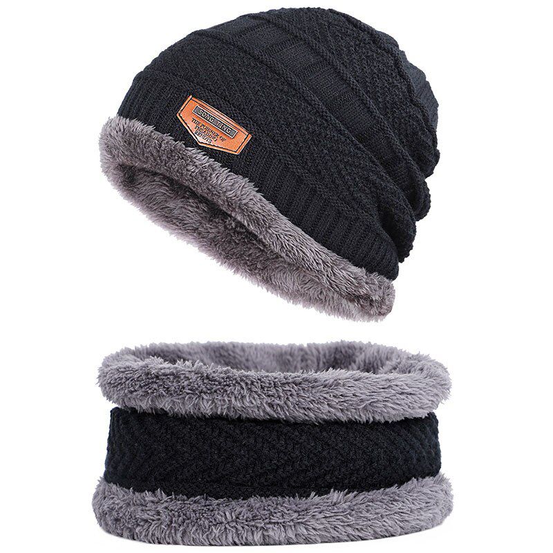 autumn and winter knitted men's hats warm loose comfortable caps thickening plus velvet bib two-piece beanies