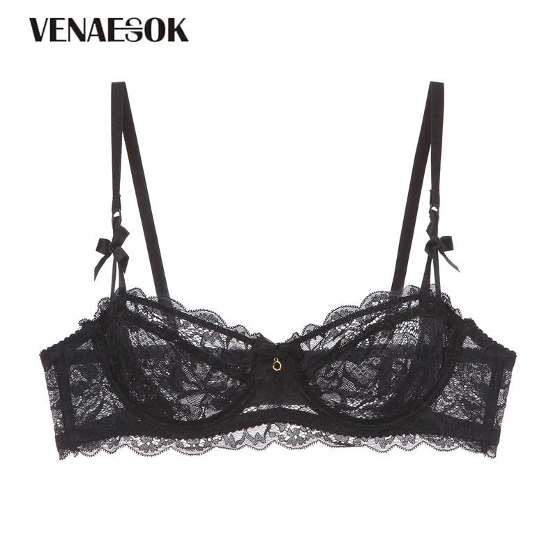 2019  Flowers Embroidery Women Lingerie Lace Hollow out Gray Transparent Bra Plus Size  See Through Bra  Underwear Black