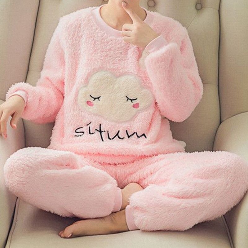 Women's Pajamas Set Autumn And Winter Ladies Pajamas Flannel Long-Sleeved Pajamas Women Pajamas Set Cute Women's Home Sleepwear
