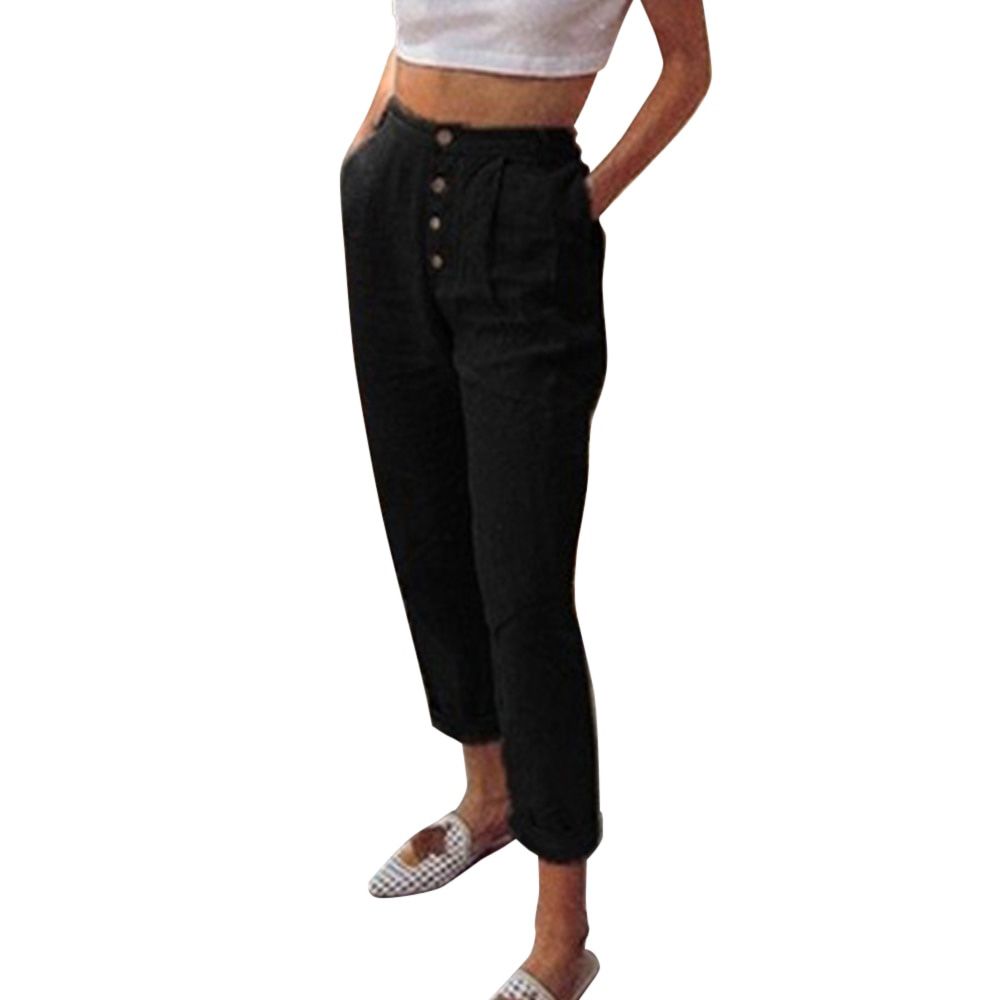 Loose Cotton Linen Pant Women Soft Harem Pants Breathable Slim Ankle Length Pants Korean Leisure Hallen Pants Black