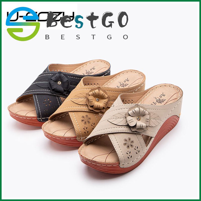 Fashion Floral Wedge Sandals Non-slip Beach Slippers For Women